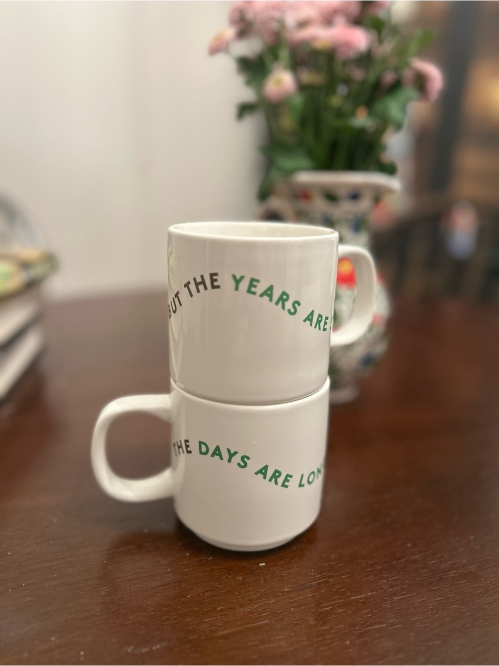 Lovevery Stackable Mugs with Green Text - Set of 2